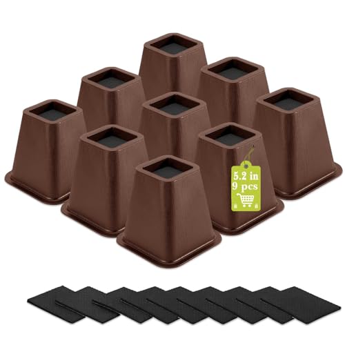 9 Pack Furniture Risers 6 Inch, Bed Risers Heavy Duty for Table Desk Couch Chair Sofa Cabinet Bed Frame Dorm, Square Table Leg Risers Lift Height 6", Chocolat Brown - color: Chocolat Brown 9 Pack, size: 6 Inch