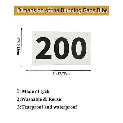 1-200 Running Race Bibs Large Numbers with Safety Pins for Marathon Race Events- Tyvek Tearproof Waterproof - color: 1-200 Number