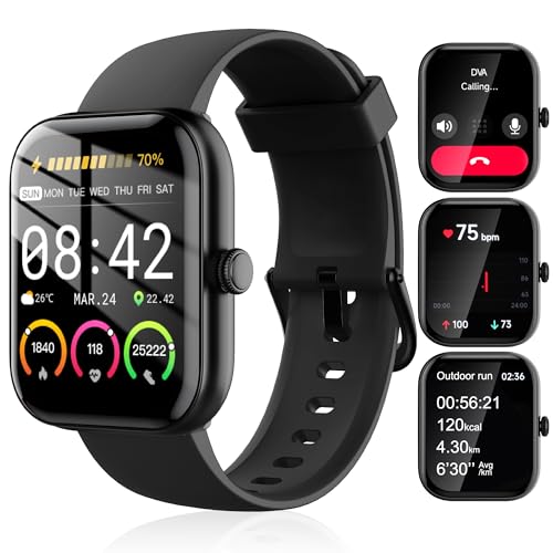KEEPONFIT Smart Watches for Women Android/iPhone, IP68 Waterproof Fitness Tracker with Bluetooth Calls(Answer&Make), Activity Pedometer/Heart Rate/SpO2 Monitor/100+ Sports Model (W20 Black)