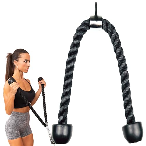 Cable Attachment Handles & Bars – One Hand, Double Handle, Triangle Grip, Straight Bar 50cm & Rope 120cm – Rotating, Rubber Grips, Steel – Accessory for Cable Machine, Tower & Power Rack - style: Rope 120cm