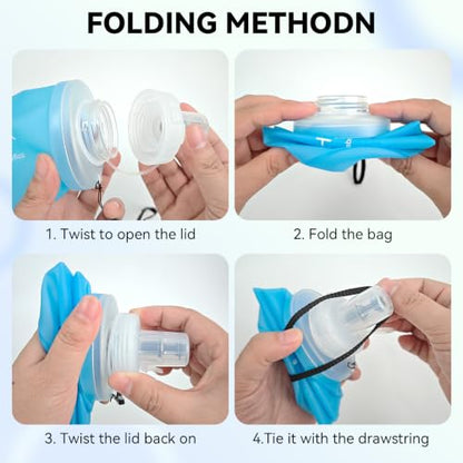 FR Collapsible Soft Hydration Flask 500ml TPU Portable Sports Water Bottle, Outdoor Running Cycling Fitness Hydration Bag with Leak-Proof Bite Valve and Lanyard(Blue) - color: Blue 500