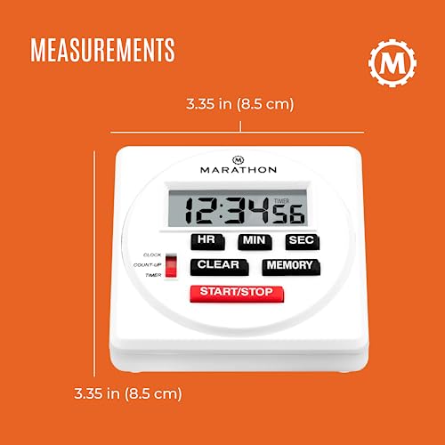 MARATHON 24-Hour Digital Timer, Large Display and Loud Ring Alarm, White