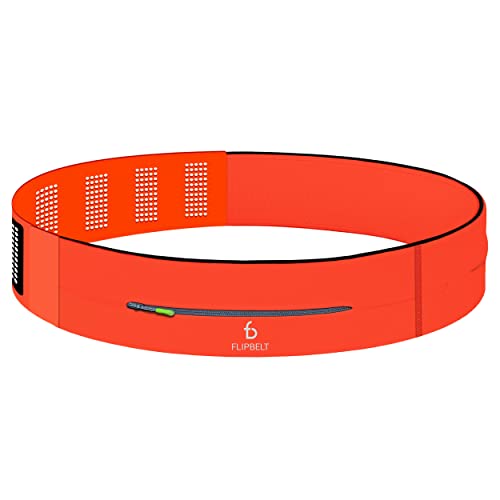 FlipBelt Adjustable Running Belt, Fitness and Running Fanny Pack for Women and Men, Non Chafing Waist Band Pack for Phone Keys Money, Moisture Wicking Storage Belt, USA Company - color: Neon Punch