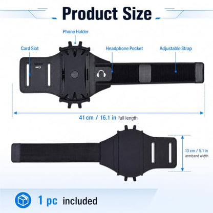 Phone Holder for Running,Armband 360°Rotatable Phone Arm Bands for Running,Phone Holder with Storage for iPhone 17 16 15 14 13 Pro Max Plus for Workout Exercising Walking Jogging