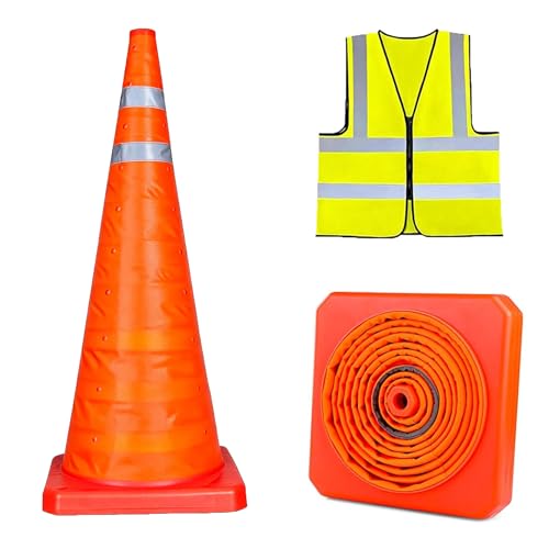 18 Inch 1 Pack Traffic Cones,Collapsible Safety Cones, Multi Purpose Pop-up Cones with Reflective Collar, Include Reflective Vest,Orange Cones for Parking lot, Driveway, Driving Training etc - size: 18Inch