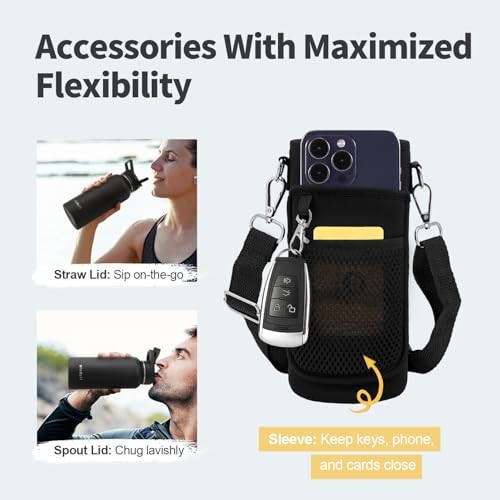 WixByti 32 oz Insulated Water Bottle with Straw, Stainless Steel Water Jug - color: Black, size: 32 Ounces