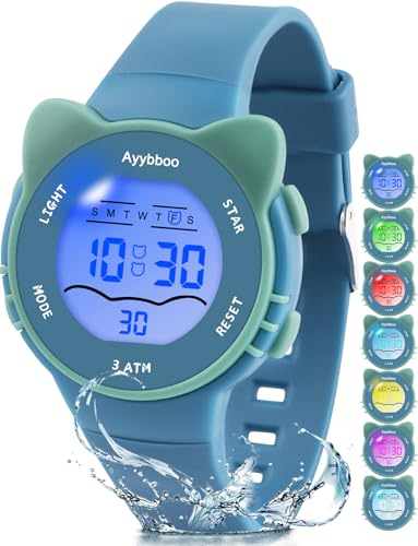 Kids Waterproof Watch 7 Color Light Alarm - color: blue