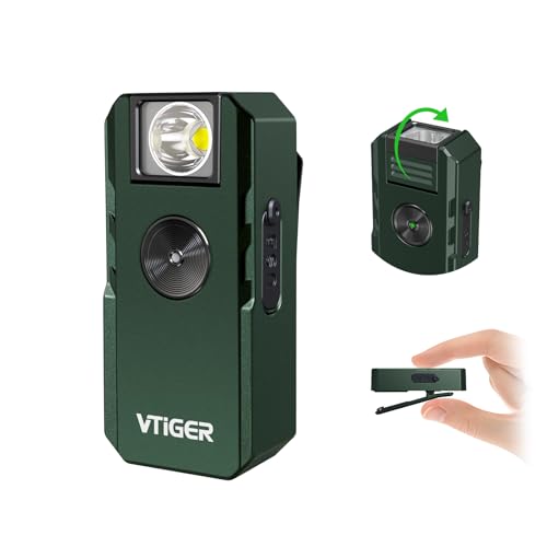 VTIGER C1 Rechargeable EDC Flashlight Clip-on Light, 1300 Lumens Powerful Portable Mini Swivel Clip Light,Multi-Mode,IPX6 Waterproof, Magnetic Small Pocket Lights for Cycling,Working,Emergency,Signal - color: OD Green