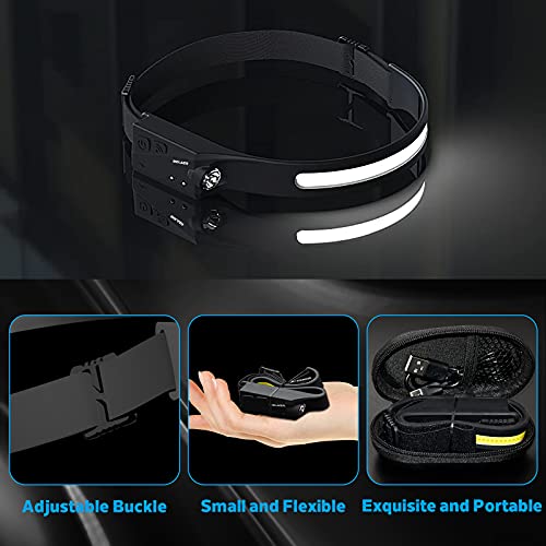 Rechargeable LED Headlamp, 230° Illumination Headlight with Motion Sensor, Lightweight, Weatherproof, 2 Light Source Head Lamp Flashlight for Camping, Hiking, Running, Outdoor - Adults and Kids - color: 1 Pack