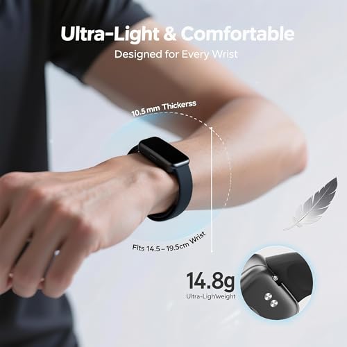 Fitness Tracker for Men & Women with 1.47” HD Display, Heart Rate & SpO2 Tracking, Sleep & Activity Monitor, 100+ Sports Modes, 3ATM Waterproof Smart Band, Works with Android & iOS, Black