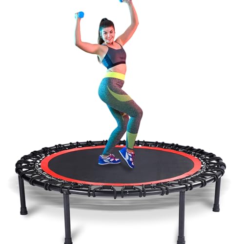 40" Mini Trampoline for Adults, Fitness Rebounder with Elastic Bands, Indoor Exercise Trampoline, Low Impact Workout Equipment for Home Gym, Cardio Training, Quiet Bounce Rebounder - color: RED