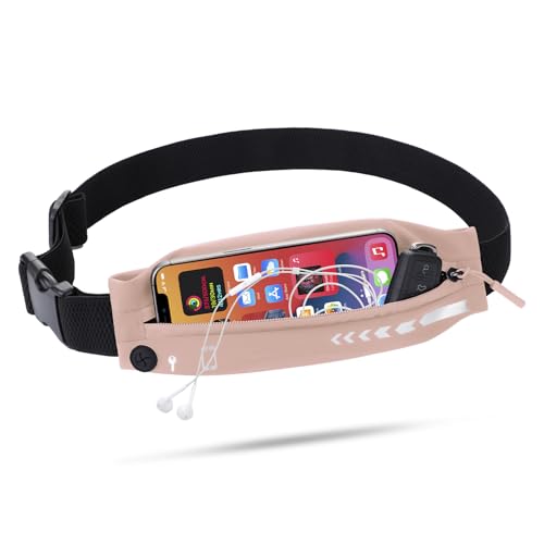 USHAKE Slim Running Belt for Women Men-Runners Phone Holder Fanny Pack, Adjustable, Bounce Free Waist Pouch bag for Workout, Money Belt, Run Gear Accessories Pink - color: Pink