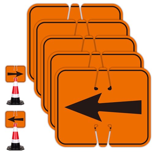 5 Pack Traffic Cone Reversible Arrow Signs, 12.6"x10.4" PVC Arrow Sign for Traffic Cone Top, Detour Left Or Right Arrow, Road Traffic Warning Sign for Barricade Outdoor Traffic Control - color: 5 Pack