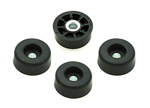 4 Standard Round Black Rubber Feet w/Metal Insert - .437” Tall x 1” Wide - Non Marking - Perfect for Furniture, Tables, Chairs, Desks, Beds, Cabinets, Benches, Sofas - Made in USA