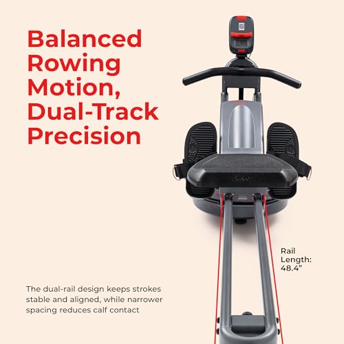 Sunny Health & Fitness Premium Water Rower w/Intensive Dynamic Real-Time Resistance, 300 LB Capacity Flip-able Rowing Machine for Home Training, Optional Free SunnyFit App Connection - color: Grey