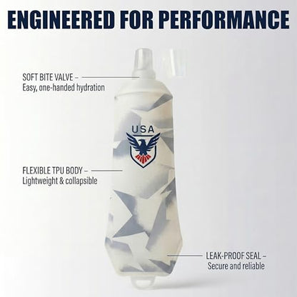 Richboyz 500ml Running Soft Flask: Leakproof TPU Hydration Bottle for Trail Runners & Cyclists & Hikers – Lightweight & BPA-Free Folding Water Bottle (White Eagle)
