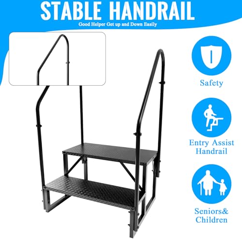 RV Step Stool, 2 Step Ladder, Hot Tub Steps with 2 Handrails, Heavy Duty Ladder Shelf Bookcase, 5th Wheel RV Mobile Home Stairs for Camper/Porch/SPA Pool/Pet Stairs(1 Pack) - size: 2 Step-2
