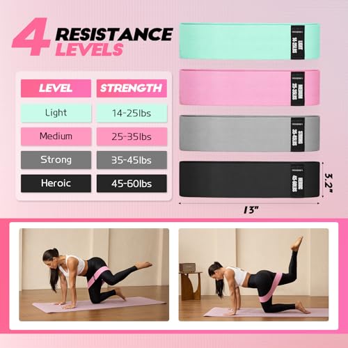 Lianjindun Booty Resistance Bands for Legs & Glutes, Non-Slip Workout Set - color: Green, Pink, Gray, Black