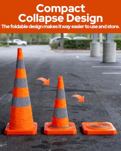 2 Pack 36In Collapsible Traffic Safety Cones with Reflective Collar - size: 36 Inch