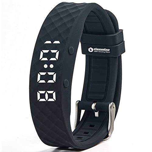 VB80 12 Alarm Vibrating Watch, Silent Vibration Shake Wake ADHD Medication Reminder - color: Black-Large