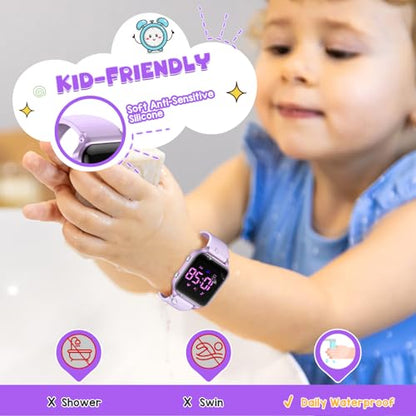 Kids Digital Watches for Boys Girls, Sports Watch with Fitness Tracker, Pedometer, Alarm Clocks, Stopwatch, No App Needed Waterproof Kids Watch, Gift for Teens Student Girls Boys Ages 5-14 - color: L6615E-Purple