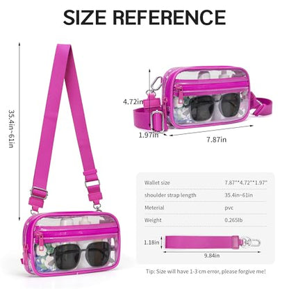 FODOKO Wristlet wallets for Women RFID crossbody bags with 4 Zippers - color: Clear-rose