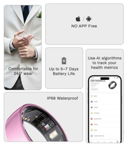 AI Smart Ring for Women Men, Health Ring with AI Health Analysis - color: Lavender Pink, size: 7#