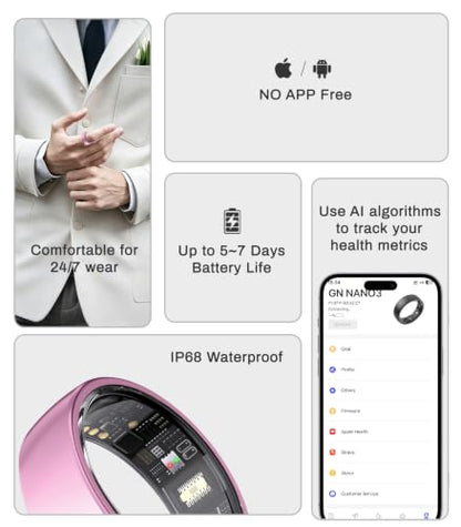 AI Smart Ring for Women Men, Health Ring with AI Health Analysis - color: Lavender Pink, size: 7#