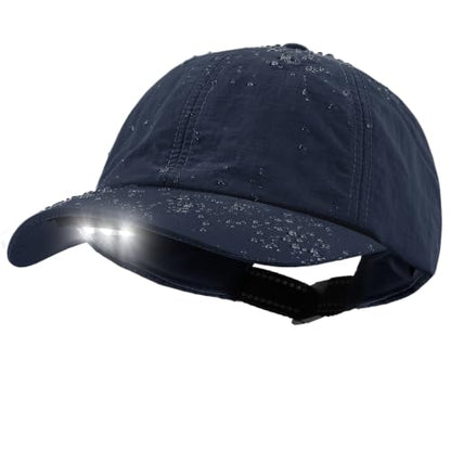 Hands Free Rechargeable LED Baseball Cap with Light Built-in Unisex Sport Waterproof Hat for Men Dad Husband Outdoor - color: Navy Blue