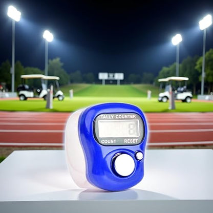 Blue 5 Digit LED Digital Row Counter, Display Counter Clicker,Handheld Number Click Counter,Electronic Finger Counter Hand Tally Counter with Ring for Golf,Track and Field Lap Accessories, Sports