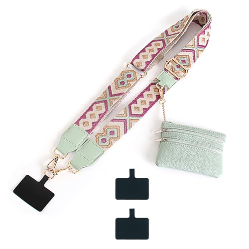 Upgraded 2-in-1 Crossbody Phone Strap with Removable Wrist Strap, Adjustable Cell Phone Lanyard Crossbody with Wallet, Clip And Go Phone Strap with Zippered Pouch for Women Travel Cruise Essential - color: Green