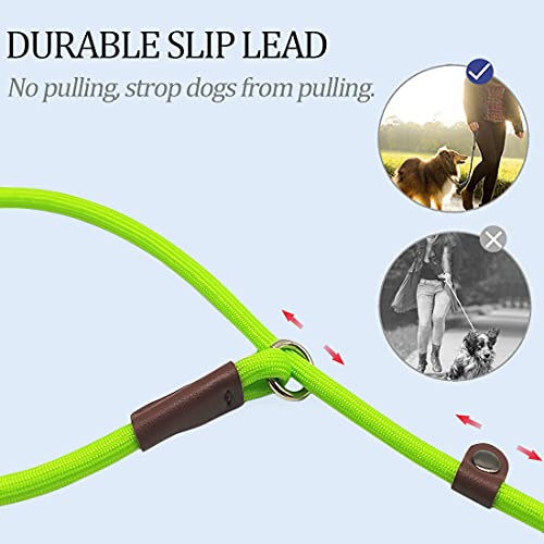 MayPaw Slip Lead Control Leash for Dogs No Pull, 13+ Colors Classic Dog Lead 7 FT Pet Slip Leash, 1/4” Rope Leashes for Small Medium Animals (7ft*1/4", Green) - color: green