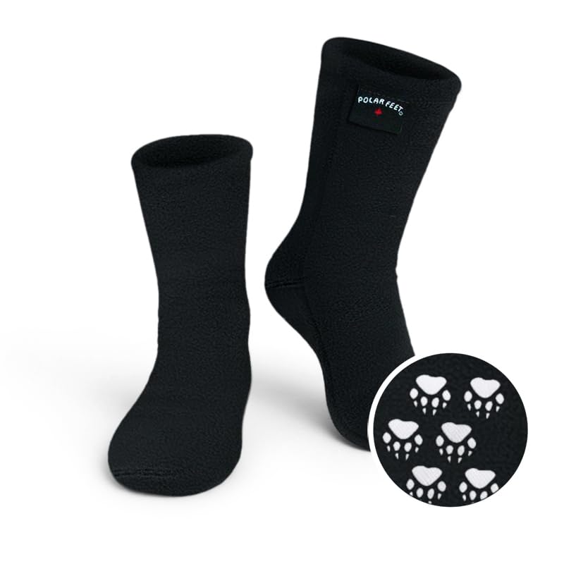 Polar Feet Fleece Socks Extra Wide Stretchy with Nonslip Grip for Men Women - color: Black, size: Small