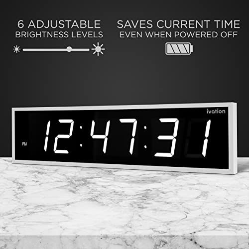Ivation Oversized Digital Wall Clock with Large LED Display & Timer, 48" - color: White, size: 48" Inch