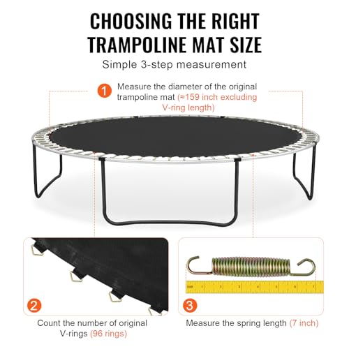 VEVOR Replacement Trampoline Mat, Jumping Mat Fits 12/13/14/15 ft Frame, Universal Jumping Round Trampoline, UV-Resistant Mat with Spring Tool & 72/80/92 V-Rings, Fit 5.5"/6.5"/7" Spring Length - style: 15FT-96 V-rings-Fit 7" Spring Length