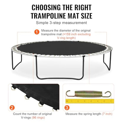 VEVOR Replacement Trampoline Mat, Jumping Mat Fits 12/13/14/15 ft Frame, Universal Jumping Round Trampoline, UV-Resistant Mat with Spring Tool & 72/80/92 V-Rings, Fit 5.5"/6.5"/7" Spring Length - style: 15FT-96 V-rings-Fit 7" Spring Length