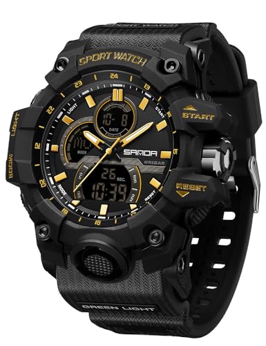 FANMIS Men Sports Outdoor Watch Analog Digital Multifunctional Black Watch - color: Y Black Gold