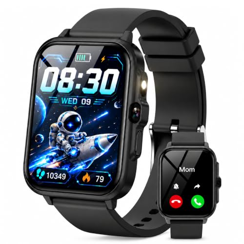 Kids Smart Watch Gifts for Boys Girls, 1.85" Fitness Tracker Watch with AI - color: Black