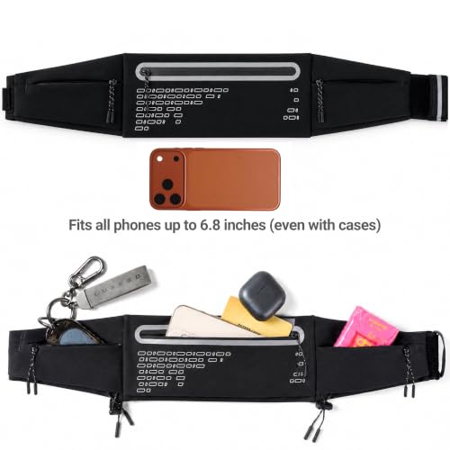 Running Belt Fanny Pack Men Women, Slim No-Bounce Waterproof Phone Holder - color: Black