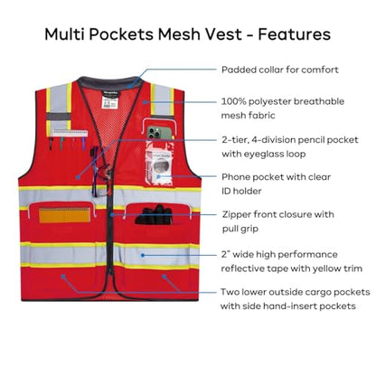 Neopelta Hi Vis Reflective Safety Vest for Men Women Red Mesh/Yellow M - color: Red / Yellow Trim, size: Medium