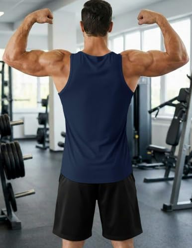PINSPARK Men's UPF 50+ Quick Dry Tank Tops Athletic Muscle Tee - color: Navy Blue, size: XX-Large