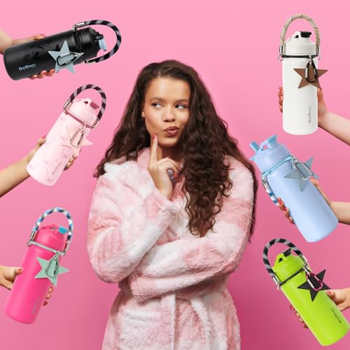Cute Water Bottle with Strap, 40oz Insulated Stainless Steel Bottle for Girls, Travel & Daily Carry, Leak-Proof, Straw & Spout Lid, BPA-Free, Keeps Drinks Cold - color: Creamy Chill, size: 40 Ounces
