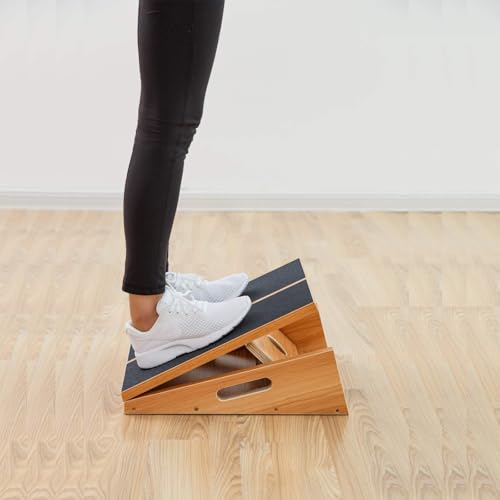 StrongTek Slant Board and Plantar Fasciitis Stretcher Set – Adjustable Wooden Incline Board & High-Density Foam Foot Relief Pad