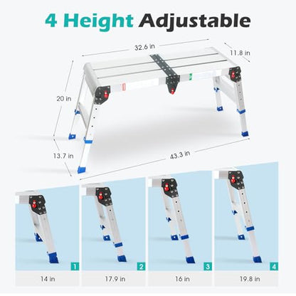 LEADALLWAY Work Platform Aluminum Portable Step Stool 33“Lx12”W x20“H