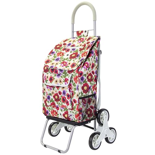 dbest Products Stair Climber Trolley Dolly with Backpack Straps, Shopping cart Grocery Foldable Condo Apartment - color: Flower, style: Backpack Straps