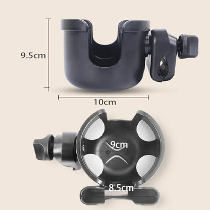 Wheelchair Cup Holder with Phone Holder, 360° Rotatable Adjustable Cup Holder for Walker Stroller Wheelchair Accessories, 2-in-1 Cup Holder Fits Folding & Rolling Walkers Seniors & Elderly
