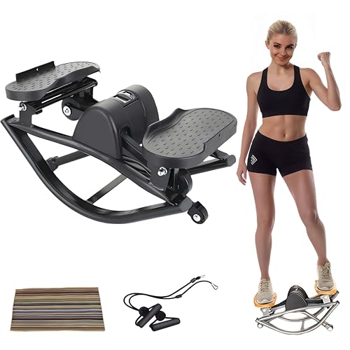 Rock Stepper Cardio Machine for Home Workouts | Low-Impact Fat Burner & Glute Toner with Digital Monitor | 15-Min Quick Silent Stepper, Includes Anti-Slip Mat & Side-to-Side Motion - color: Black