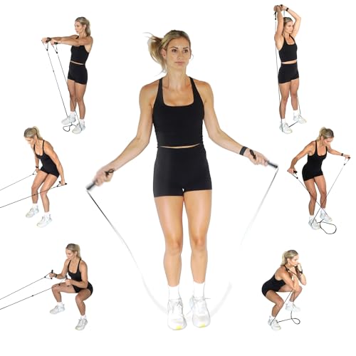 2-in-1 Jump Rope & Resistance Band — Quick-Convert Handles, 30 lbs Resistance, Ball Bearing Speed Rope | Compact Full-Body Training System for Home & Travel - size: Short