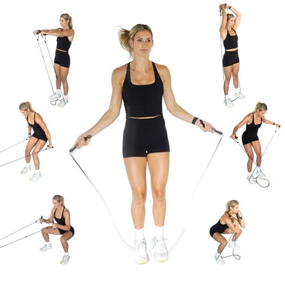 2-in-1 Jump Rope & Resistance Band — Quick-Convert Handles, 30 lbs Resistance, Ball Bearing Speed Rope | Compact Full-Body Training System for Home & Travel - size: Short