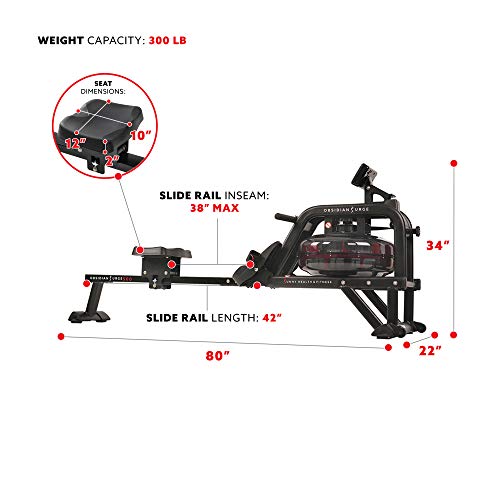 Sunny Health & Fitness Premium Water Rower w/Intensive Dynamic Real-Time Resistance, 300 LB Capacity Flip-able Rowing Machine for Home Training, Optional Free SunnyFit App Connection - color: Matte Black